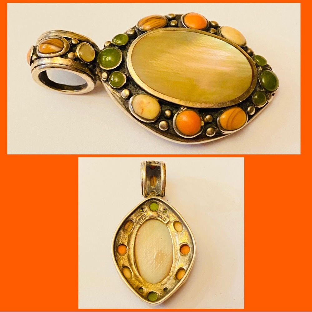 Sterling Silver 925 Multicolor Gem Stone Pendant - image 2